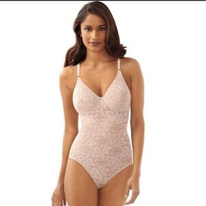 Bali Lace 'N Smooth Bodybriefer Rosewood Bodysuit Full Figure Adjustable 38C